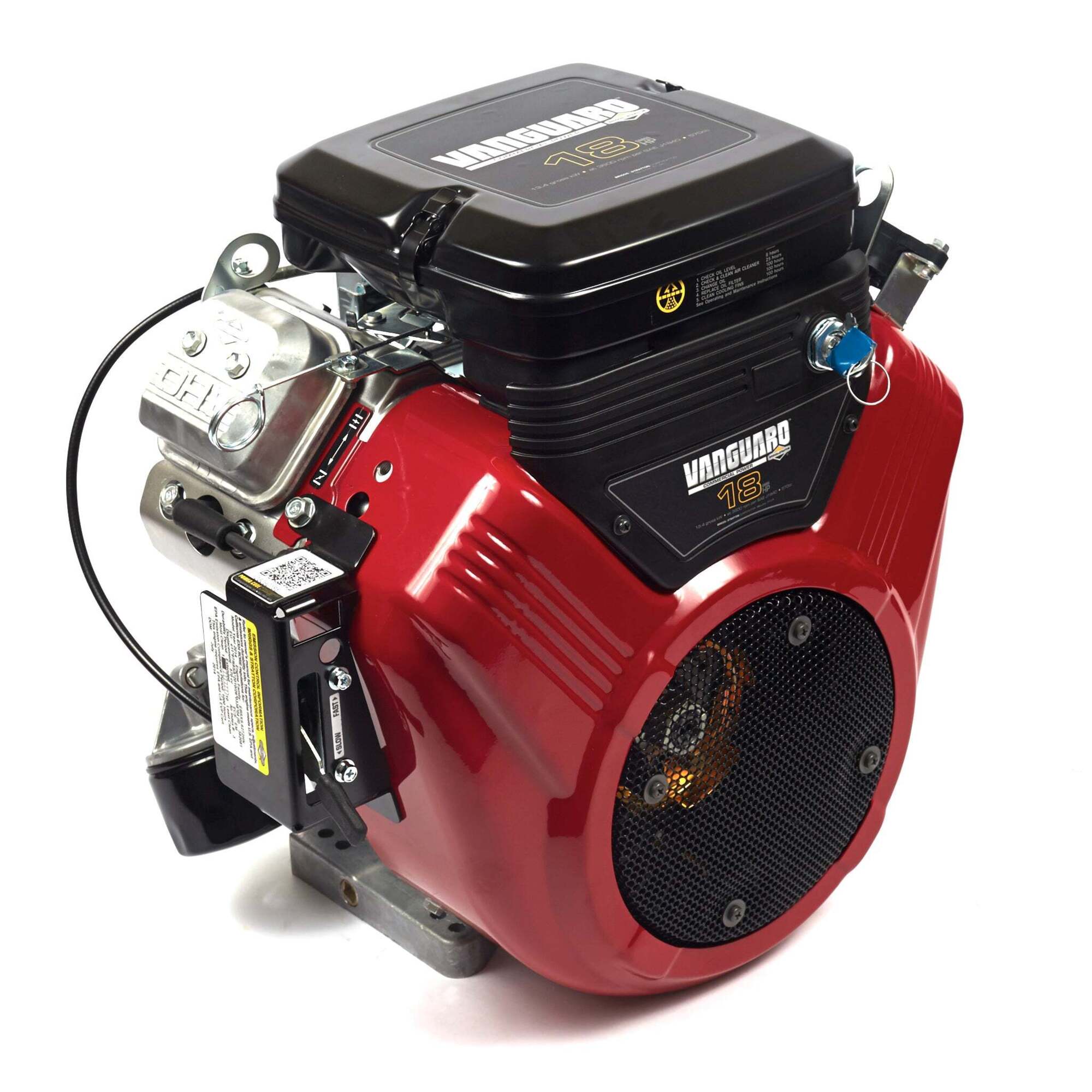18.0 GHP Vanguard Horizontal Shaft Engine, 570cc, 1" x 3” Crankshaft, Tapped 3/8-24, 1/4" Keyway, 12V Electric Start, 16A Alternator, Model# 356447-0080-G1